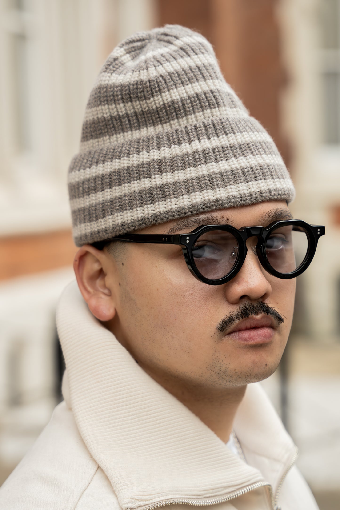 STRIPED BEANIE - MUSHROOM/CREAM