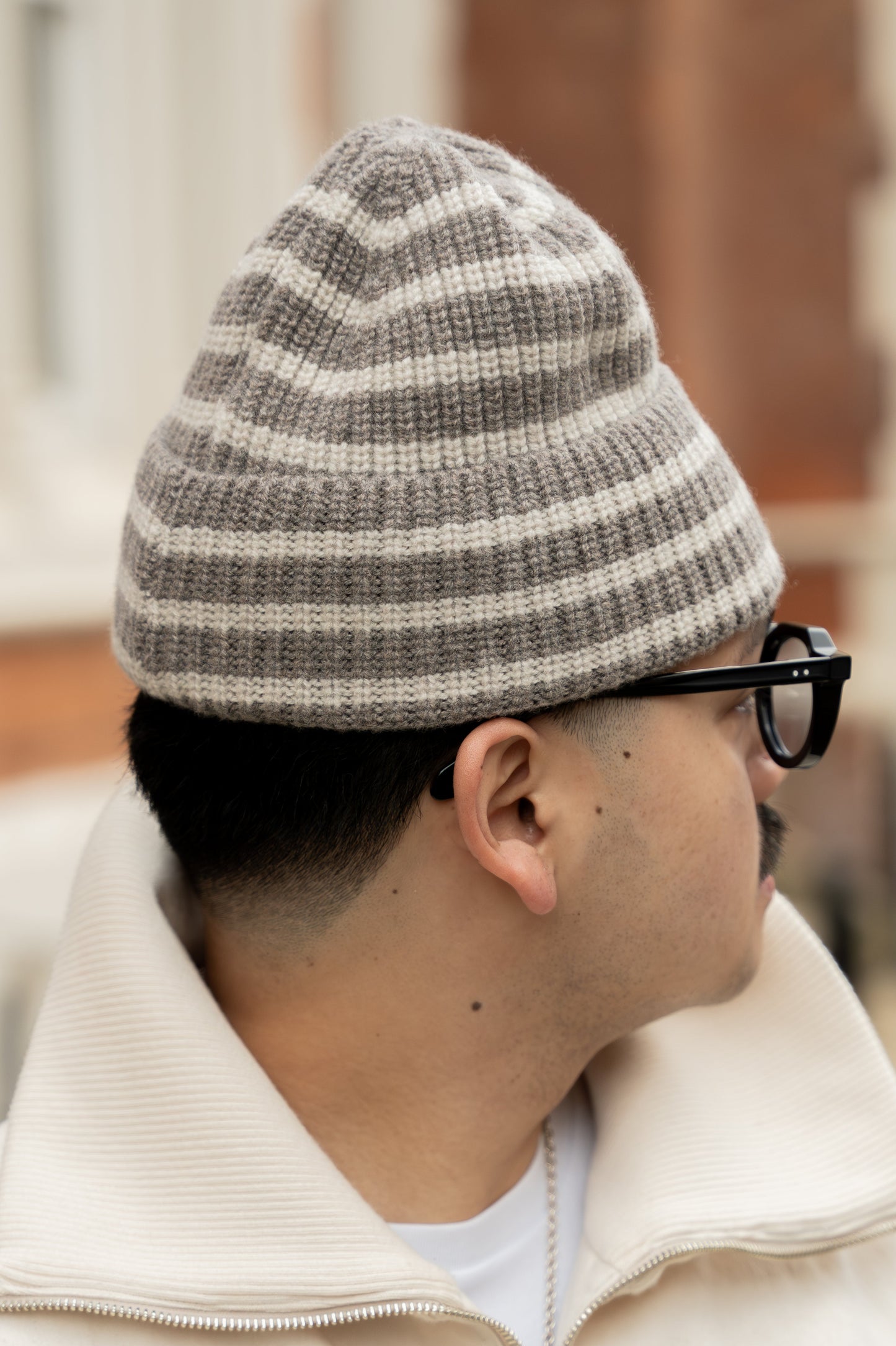 STRIPED BEANIE - MUSHROOM/CREAM