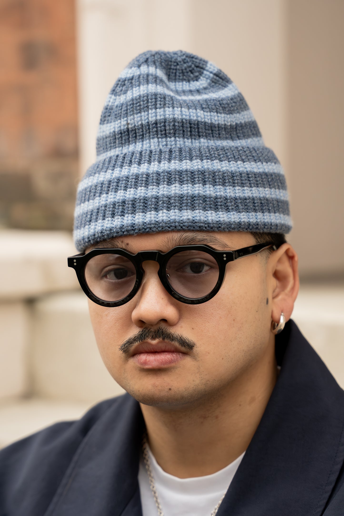 STRIPED BEANIE - SAPPHIRE/SKY BLUE