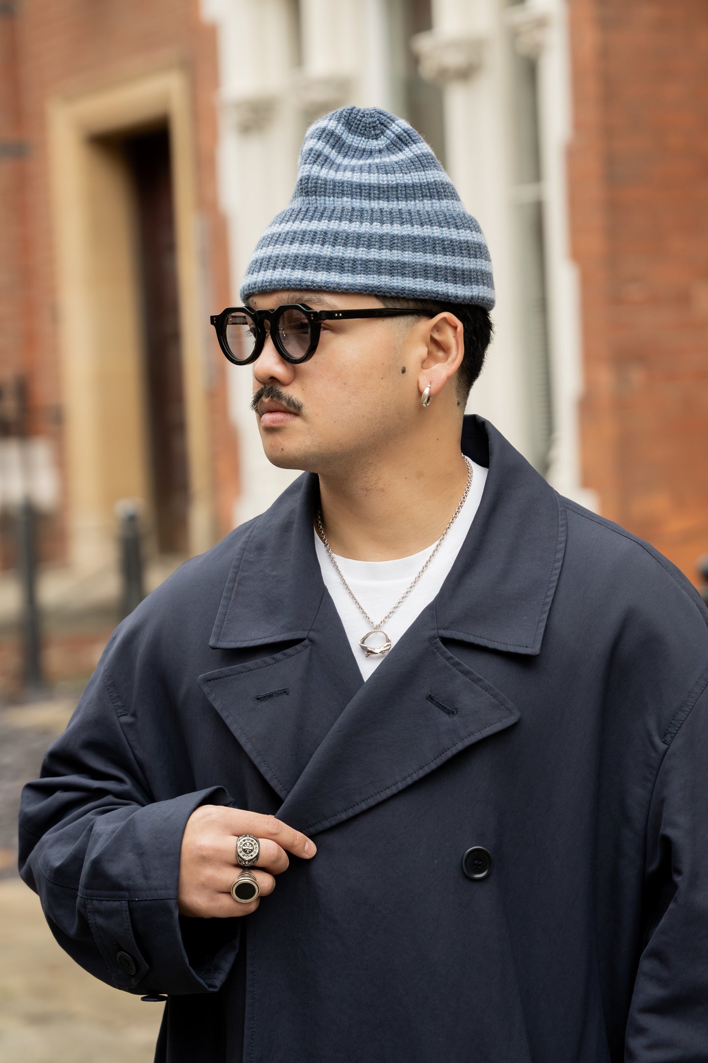 STRIPED BEANIE - SAPPHIRE/SKY BLUE