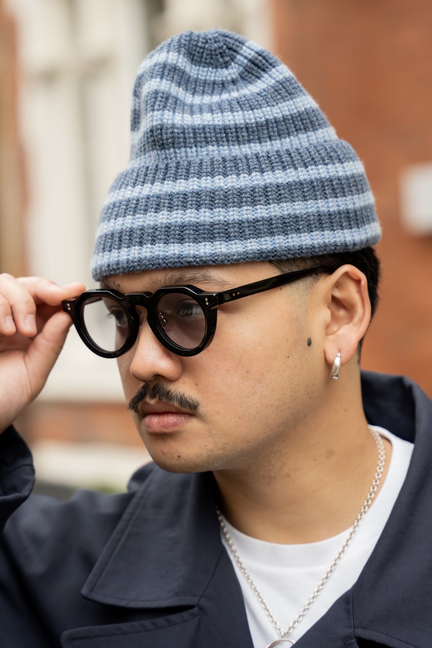 STRIPED BEANIE - SAPPHIRE/SKY BLUE