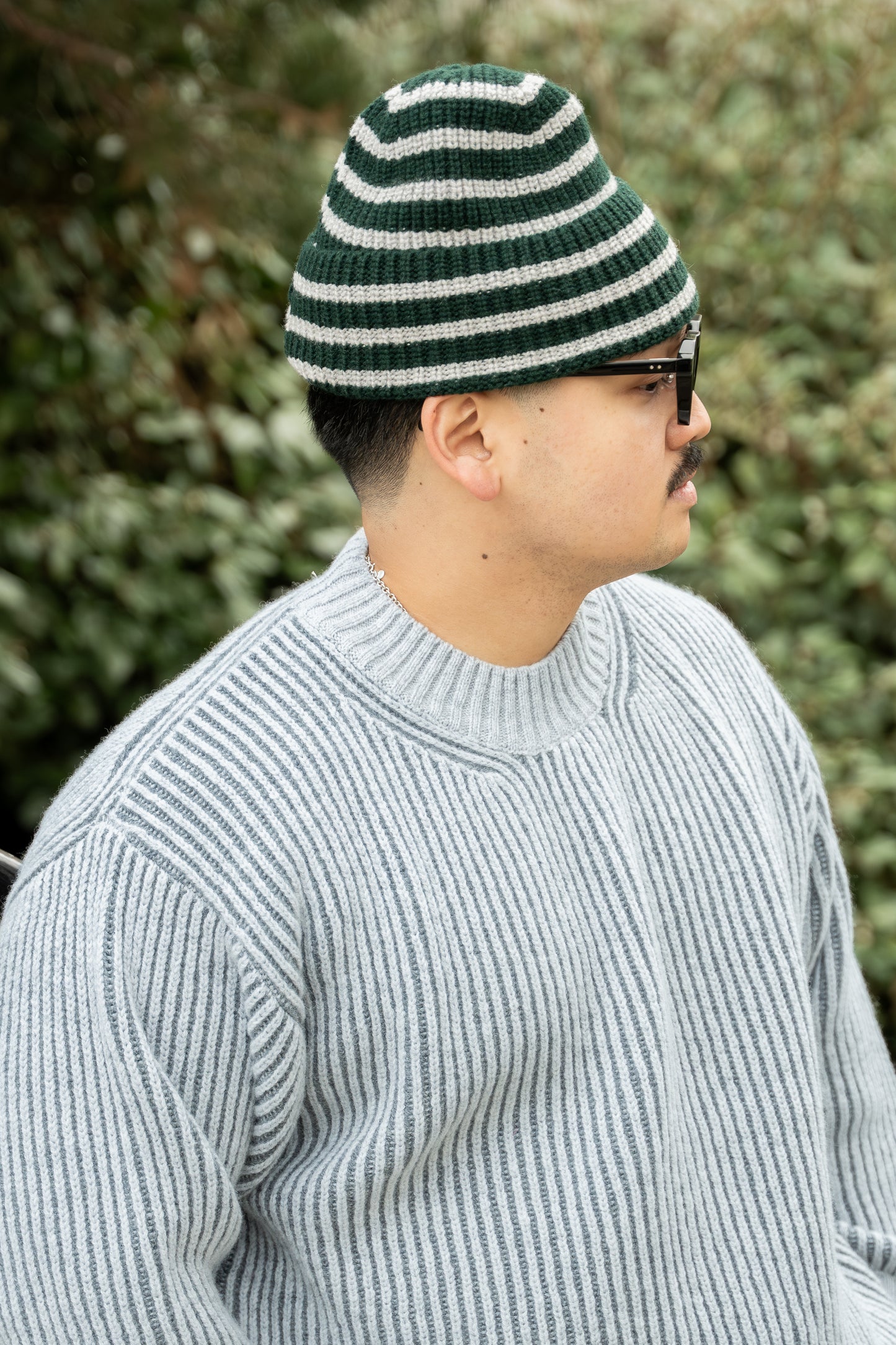 STRIPED BEANIE - TARTAN GREEN/GREY