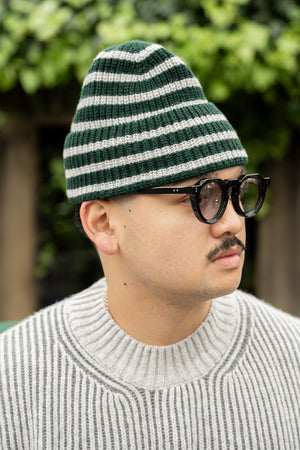 STRIPED BEANIE - TARTAN GREEN/GREY
