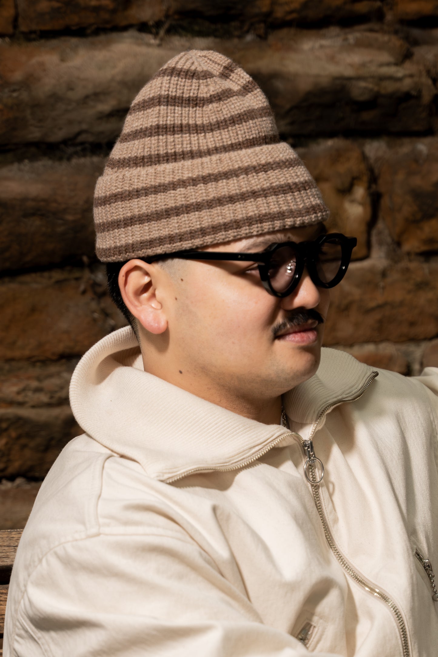 STRIPED BEANIE - ACORN/TOBACCO