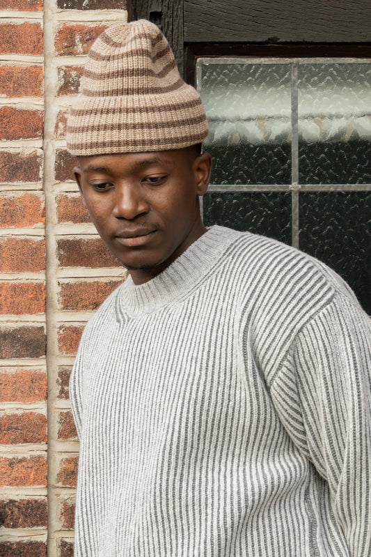 STRIPED BEANIE - ACORN/TOBACCO