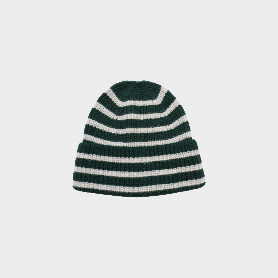 STRIPED BEANIE - TARTAN GREEN/GREY